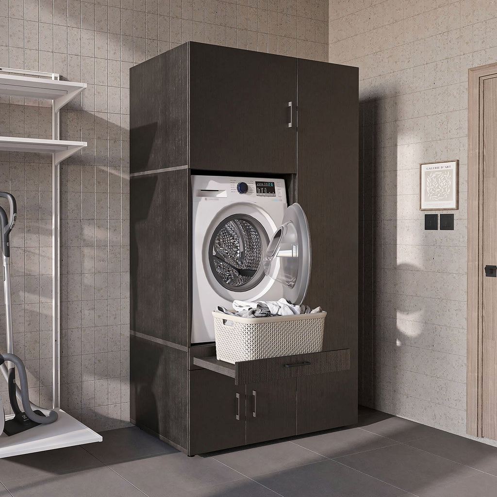 Roomart Waschmaschinenschrank SERIE 3 112 cm, Schwarz-Eiche, 205 cm hoch