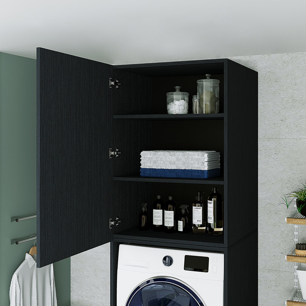 Roomart Waschmaschinenschrank mit Schrankaufsatz • mit Ausziehbrett • Weiß  • Schwarz eiche • Eiche