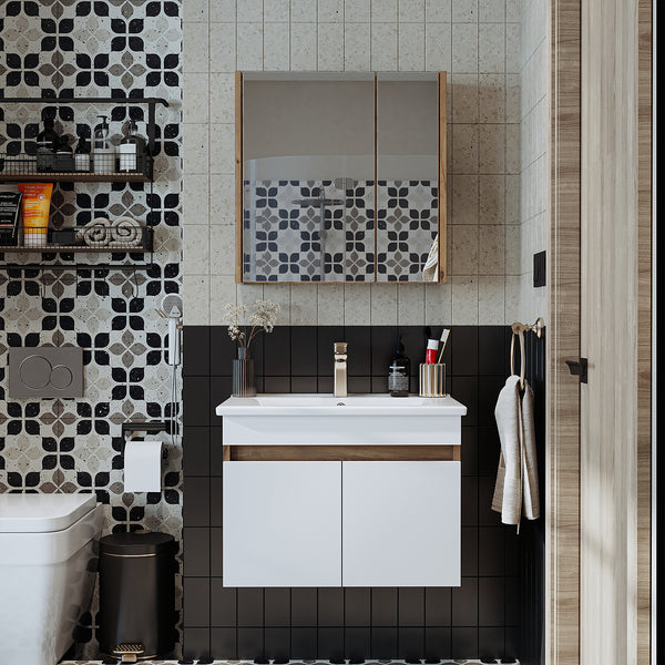 Roomart juego de muebles de baño ATRIA 3 piezas, en 4 colores, mueble bajo lavabo de 65 cm con lavabo de cerámica - armario con espejo