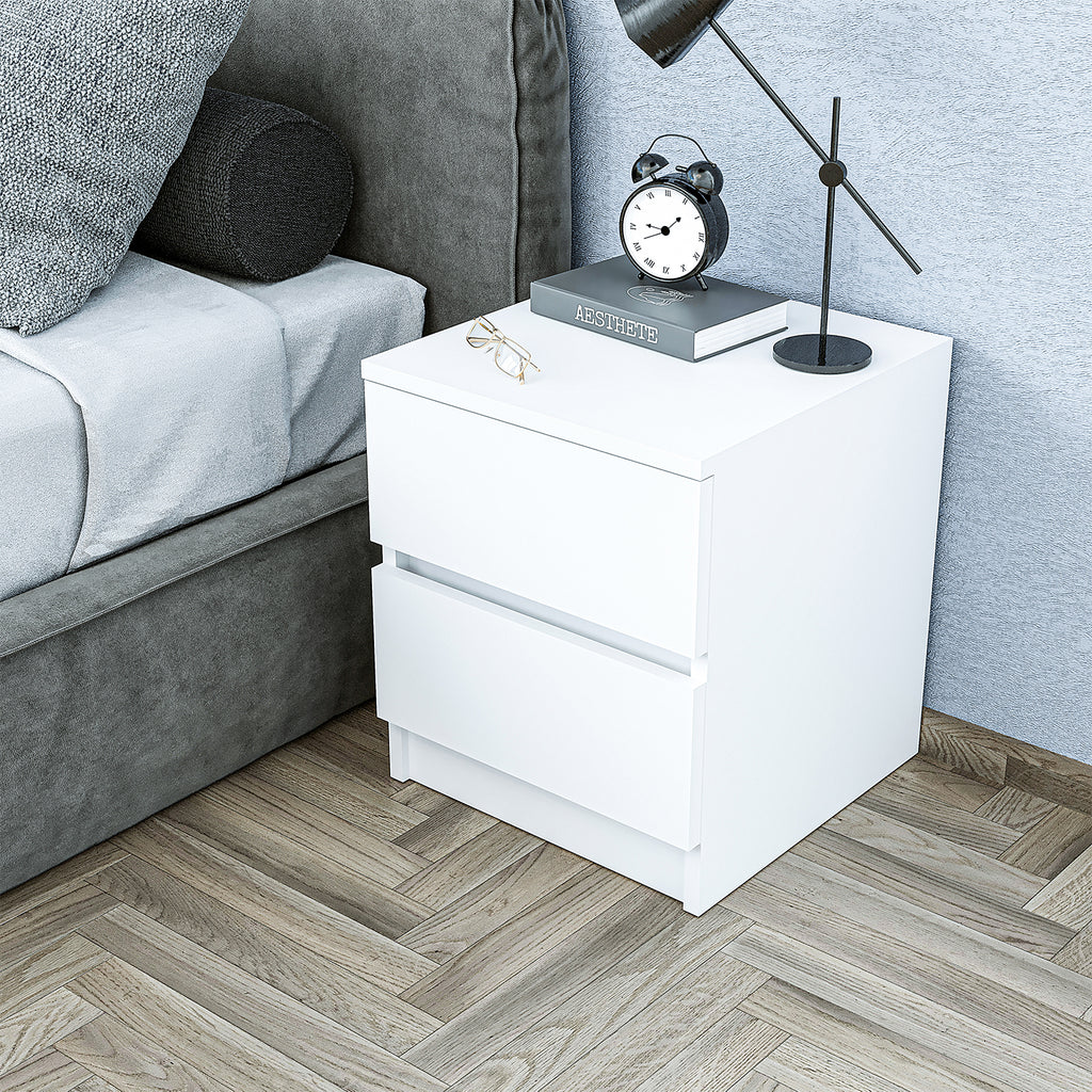 Roomart Komo Beistelltisch mit 2 Schubladen – 40 cm breit, 46,8 cm hoch – Nachttisch & Aufbewahrungstisch für Wohnzimmer, Schlafzimmer oder Büro – Modernes Design- Weiß