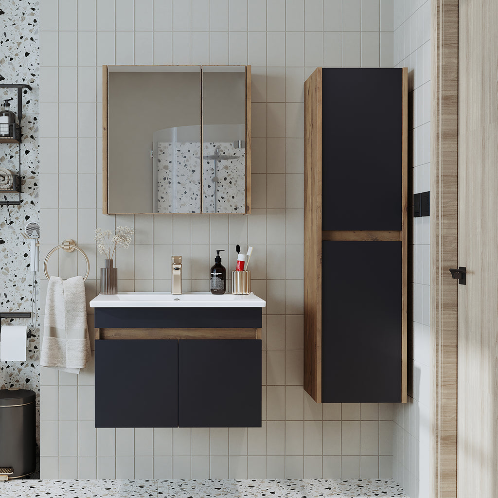 Roomart bathroom furniture set ATRIA 65 cm vanity unit with washbasin mirror cabinet tall cabinet - mirror bathroom, mirror cabinet bathroom 60 cm wide, bathroom mirror cabinet, mirror cabinet with lighting, mirror cabinet 80 cm wide, mirror cabinets for bathroom, mirror cabinets for bathroom
