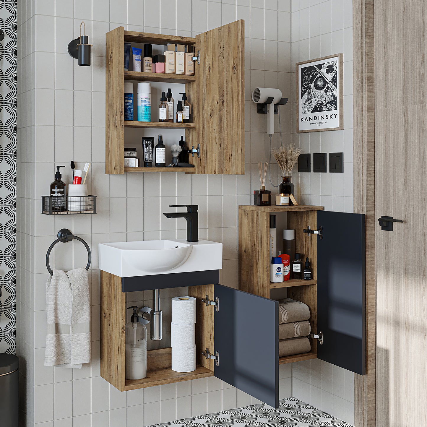 Badmöbelset • PUNTO • Unterschrank mit Waschbecken • Badezimmer Möbel • Gäste WC