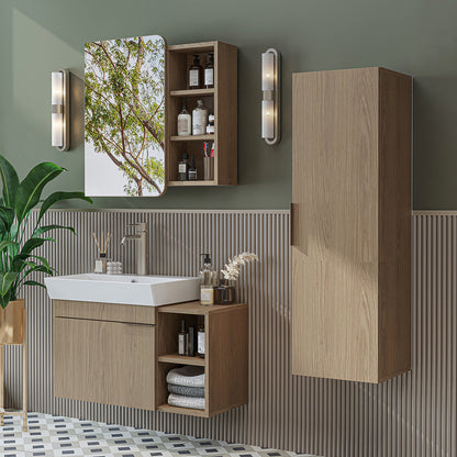 Roomart Badmöbel Set LYCIA 82 cm – 4-teiliges Badezimmermöbel-Set mit Keramik-Waschbecken, Spiegelschrank & Seitenschrank – Badmöbel in 4 Farben