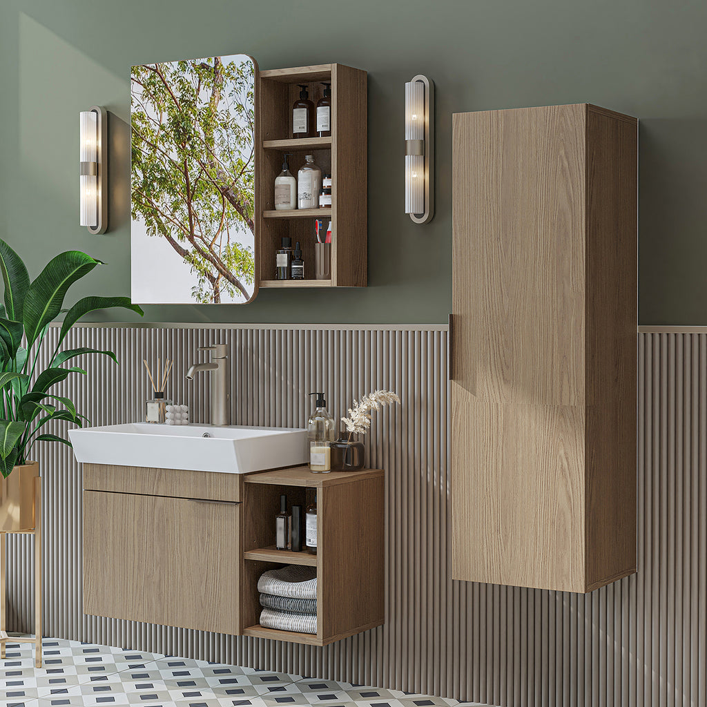 Roomart Badmöbel Set LYCIA 82 cm – 4-teiliges Badezimmermöbel-Set mit Keramik-Waschbecken, Spiegelschrank & Seitenschrank – Badmöbel in 4 Farben