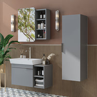 Roomart Badmöbel Set LYCIA 82 cm – 4-teiliges Badezimmermöbel-Set mit Keramik-Waschbecken, Spiegelschrank & Seitenschrank – Badmöbel in 4 Farben