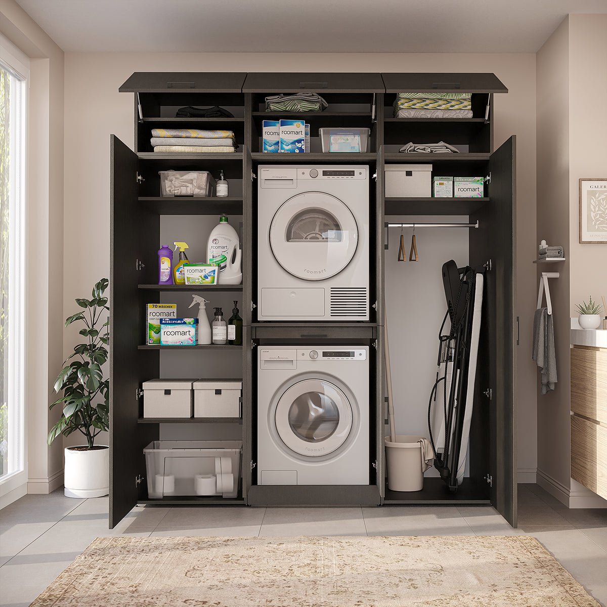 Roomart Waschmaschinenschrank DORA-I 190 cm, Schwarz Eiche, 230 cm hoch, Bild 4