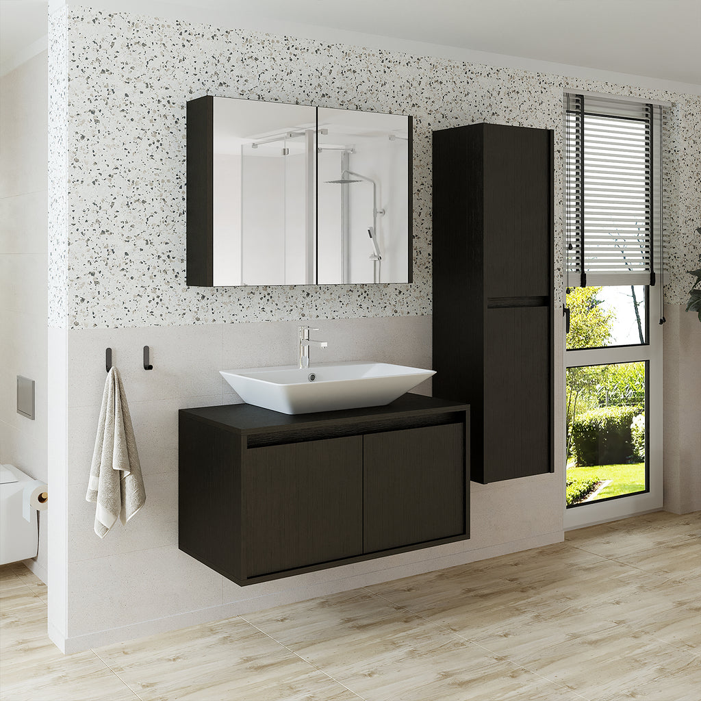 Roomart bathroom furniture set ATLANTIC 4-piece 85 cm in 5 colors vanity unit with ceramic washbasin - mirror cabinet - tall cabinet - bathroom cabinet, washbasin, bathroom furniture, bathroom cabinet, bathroom, with, vanity unit, bathroom furniture, set, washbasin, furniture, bathroom