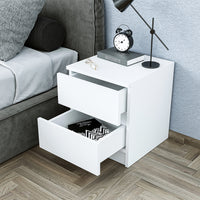 Roomart Komo Beistelltisch mit 2 Schubladen – 40 cm breit, 46,8 cm hoch – Nachttisch & Aufbewahrungstisch für Wohnzimmer, Schlafzimmer oder Büro – Modernes Design- Weiß
