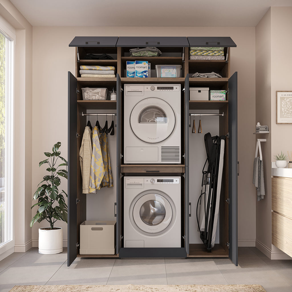 Roomart Waschmaschinenschrank DORA-I 160 cm, Anthrazit Eiche, 230 cm hoch, Bild 4
