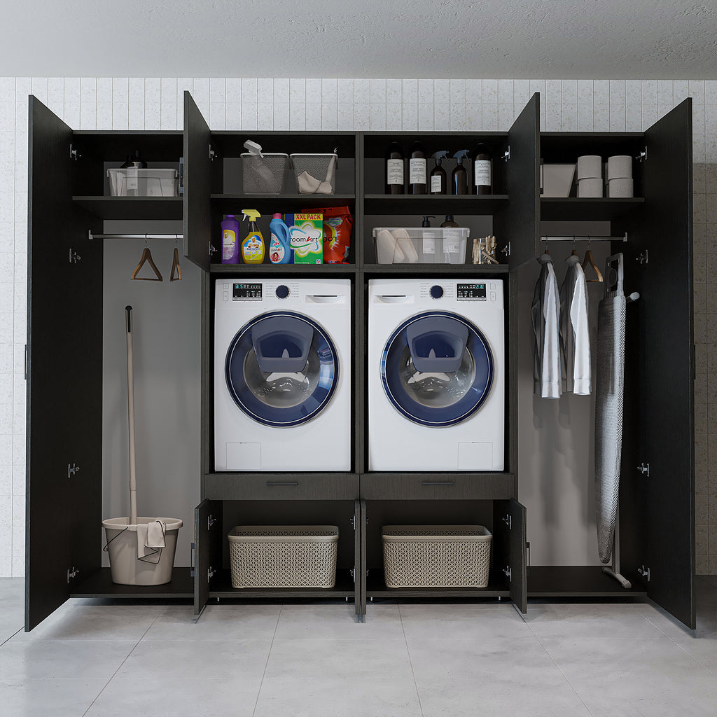 Roomart Waschmaschinenschrank SERIE 3 254 cm, Schwarz-Eiche, 205 cm hoch
