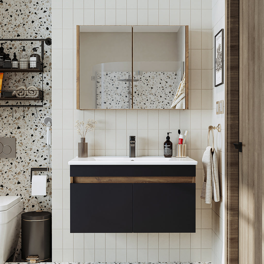 Roomart Ensemble de meubles de salle de bains ATRIA 3 pièces, en 4 couleurs, 85 cm Meuble bas avec lavabo en céramique - armoire de toilette - armoire de salle de bains, lavabo, meubles de salle de bains, armoire de salle de bains, avec, meuble bas, meubles de salle de bains, ensemble, lavabo, meubles, meubles de salle de bains