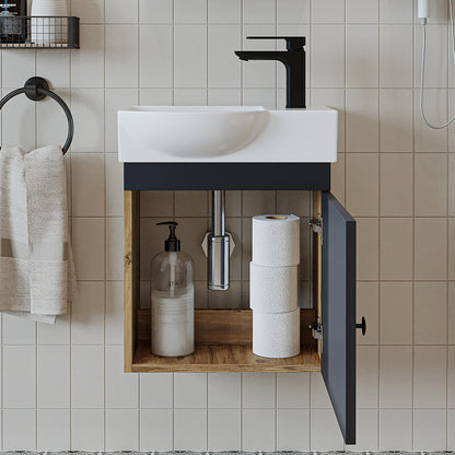 Roomart Waschtischunterschrank PUNTO mit Keramik-Waschbecken – Gäste-WC Badmöbel – Wasserhahn rechts
