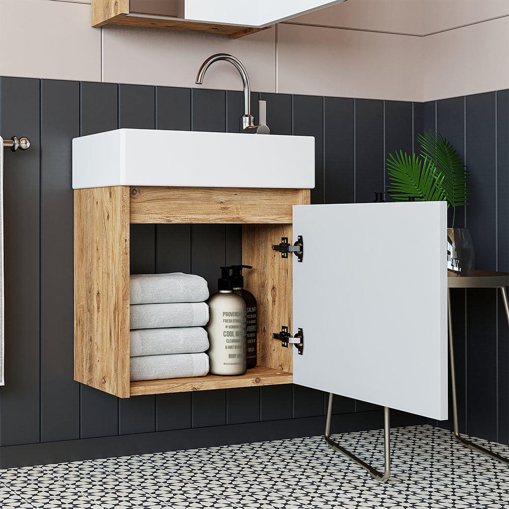 Roomart, MINI Unterschrank mit Waschbecken 50cm Gäste WC Badezimmer Möbel in 5 Farben - badmöbel, set, abfluss, waschbecken, bad, möbel, badezimmer, waschbeckenunterschrank, cm, breit, modern, waschtisch, tief, mit, unterschrank, deko, badezimmermöbel, ba