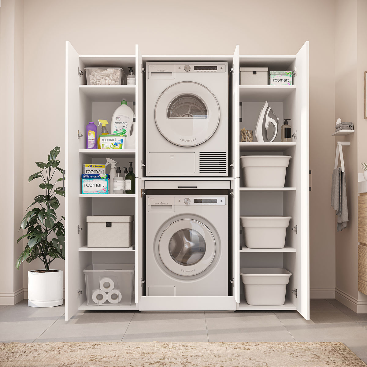 Roomart Waschmaschinenschrank DORA-I 160 cm, Weiß, 186 cm hoch, Bild 4
