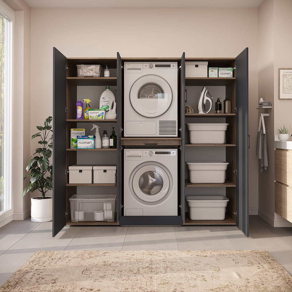 Roomart Waschmaschinenschrank DORA-I 190 cm, Anthrazit Eiche, 186 cm hoch, Bild 4
