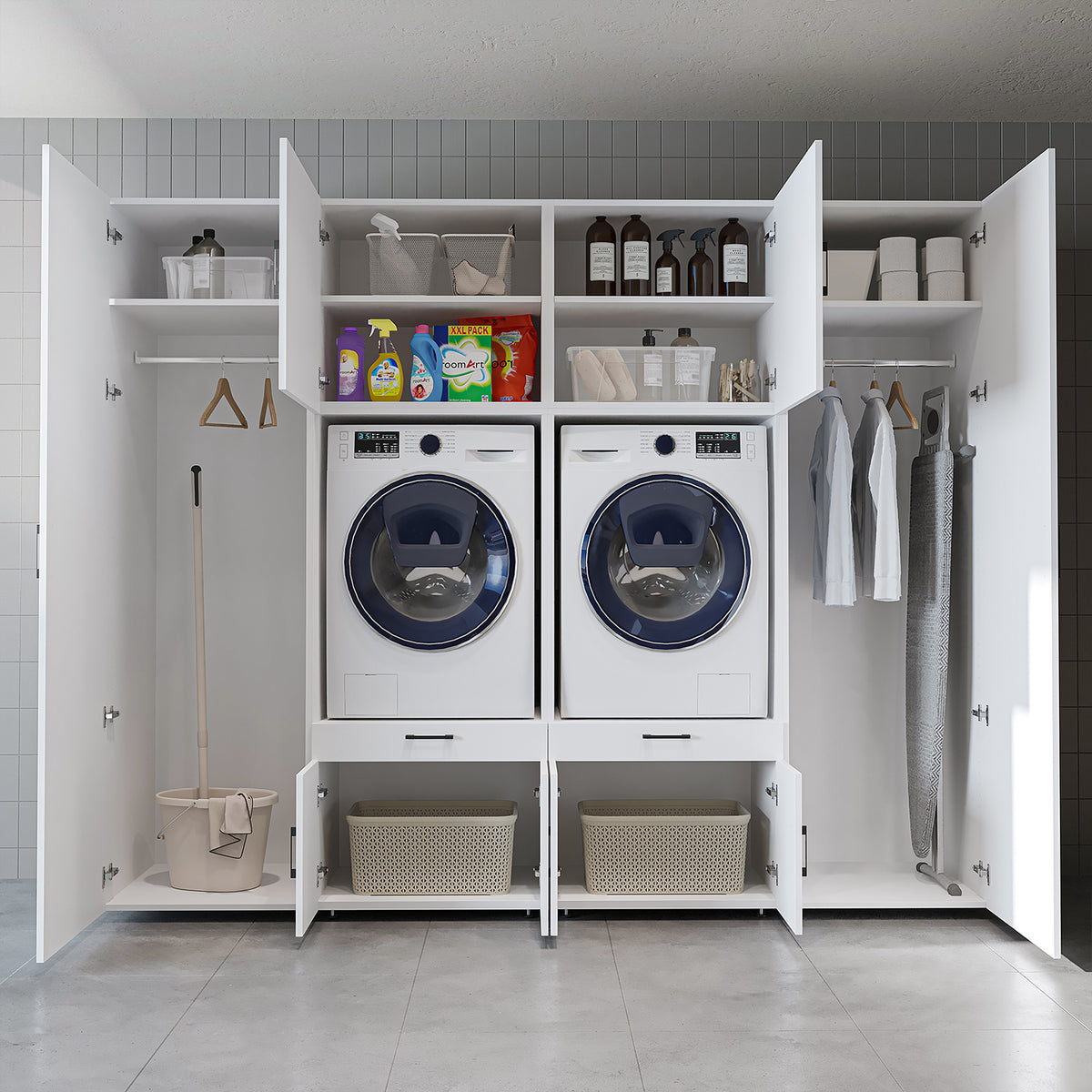 Roomart Waschmaschinenschrank SERIE 3 254 cm, Weiß, 205 cm hoch