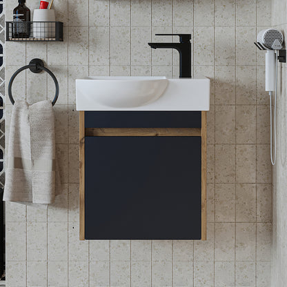 Roomart Waschtischunterschrank LEO mit Keramik-Waschbecken – Gäste-WC Badmöbel – Wasserhahn rechts