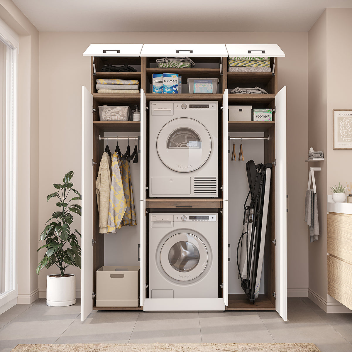 Roomart Waschmaschinenschrank DORA-I 160 cm, Weiß Eiche, 230 cm hoch, Bild 4