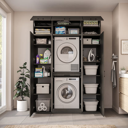 Roomart Waschmaschinenschrank DORA-I 160 cm, Schwarz Eiche, 230 cm hoch, Bild 4