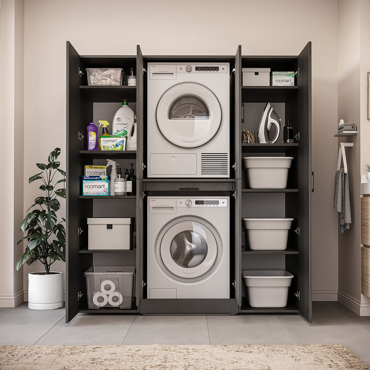 Roomart Waschmaschinenschrank DORA-I 160 cm, Schwarz Eiche, 186 cm hoch, Bild 4