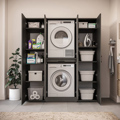 Roomart Waschmaschinenschrank DORA-I 160 cm, Schwarz Eiche, 186 cm hoch, Bild 4