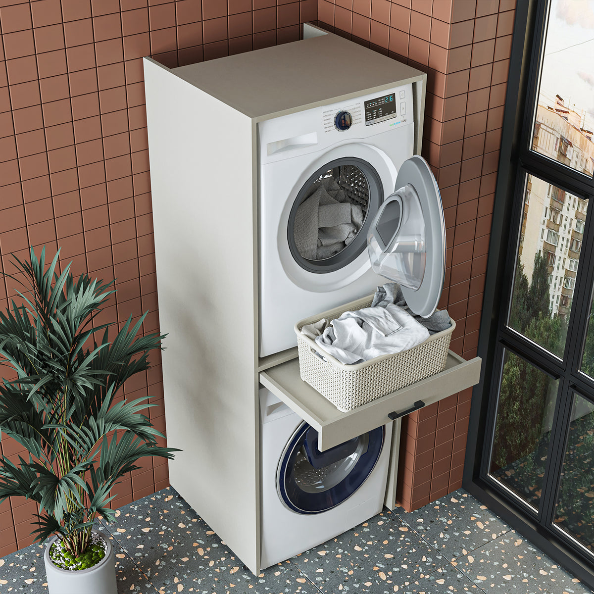Roomart Waschmaschinenschrank DUO-I, 67 cm, für Waschmaschine und Trockner