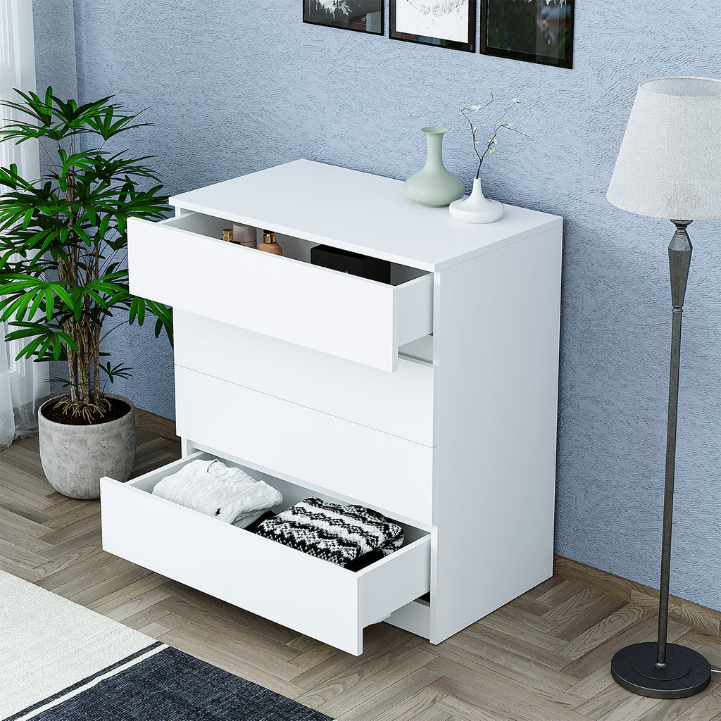 Roomart SIFO Mehrzweckschrank in Weiß – Schrank mit 4 Schubladen – Aufbewahrungsschrank für Wohnzimmer, Schlafzimmer, Esszimmer oder Büro – Modernes Design