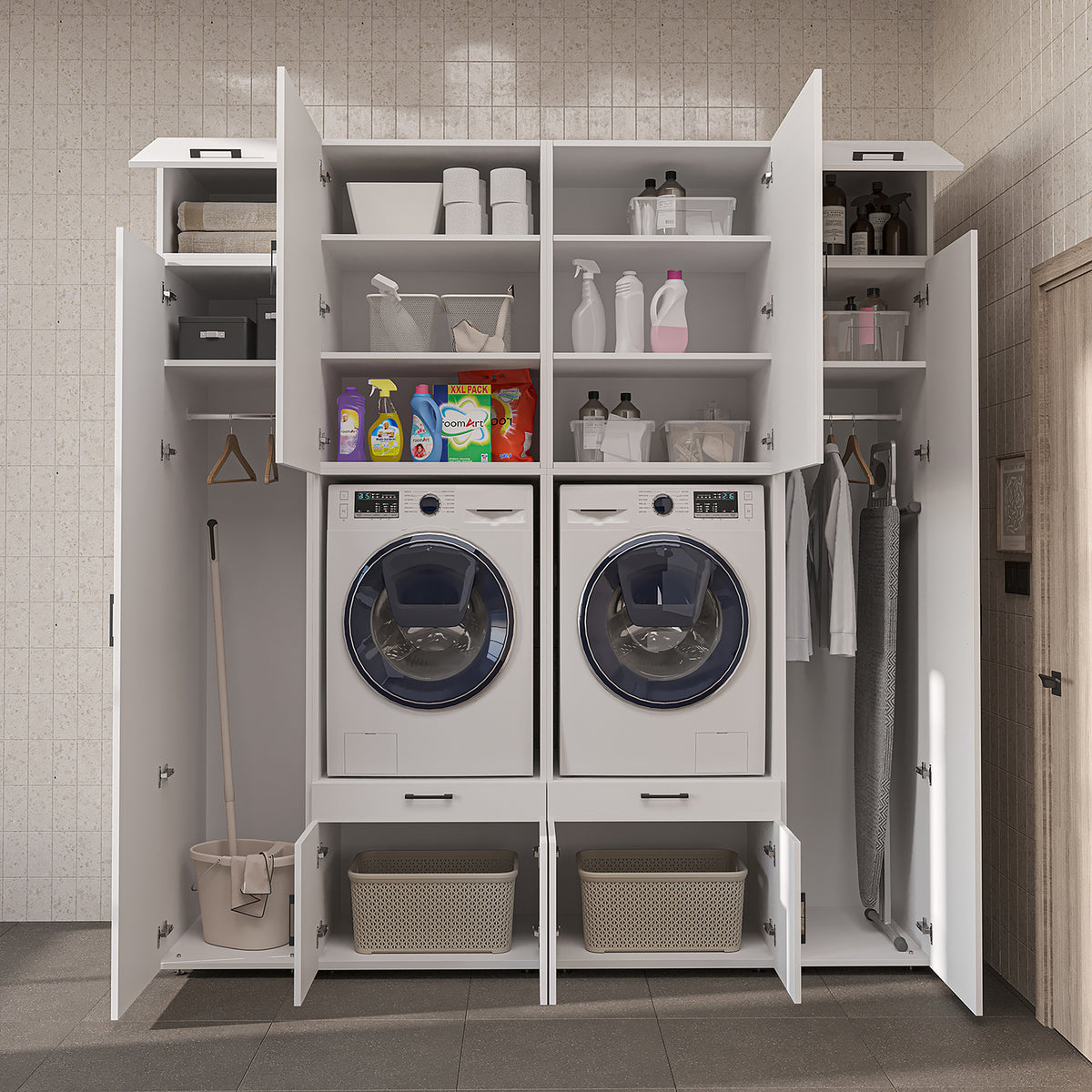Roomart Waschmaschinenschrank SERIE 3 224 cm, Weiß, 240 cm hoch