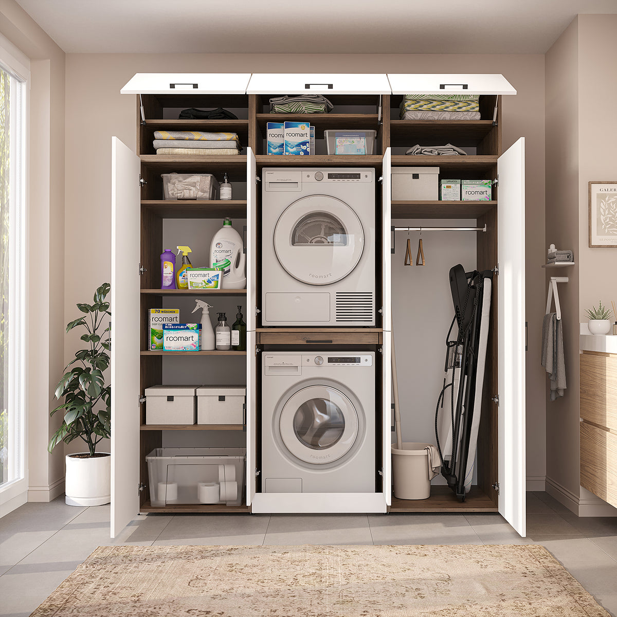 Roomart Waschmaschinenschrank DORA-I 190 cm, Weiß Eiche, 230 cm hoch, Bild 4