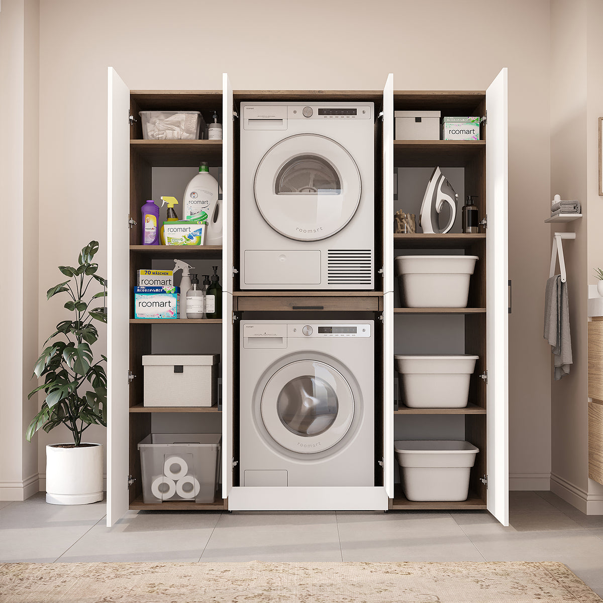 Roomart Waschmaschinenschrank DORA-I 160 cm, Weiß Eiche, 186 cm hoch, Bild 4