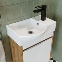 Roomart Waschtischunterschrank LEO mit Keramik-Waschbecken – Gäste-WC Badmöbel – Wasserhahn rechts