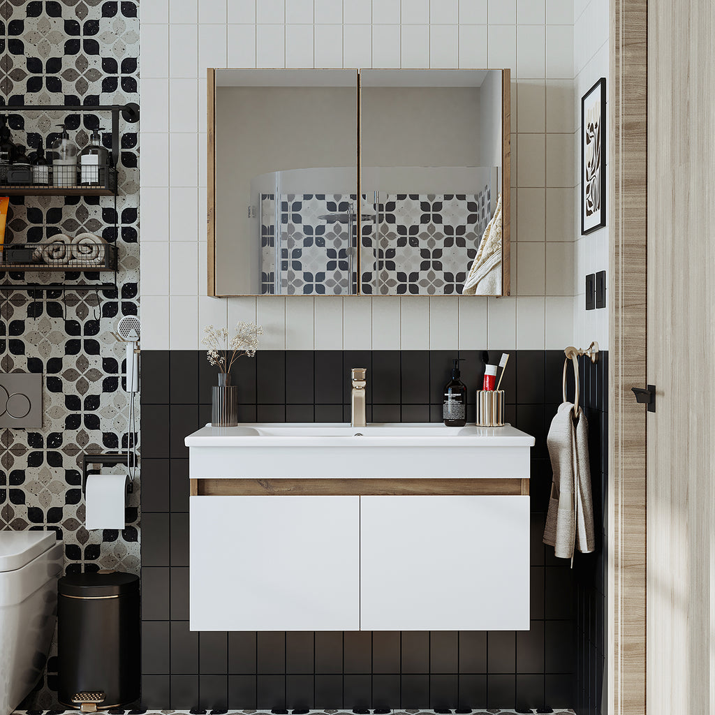 Roomart Ensemble de meubles de salle de bains ATRIA 3 pièces, en 4 couleurs, 85 cm Meuble bas avec lavabo en céramique - armoire de toilette - armoire de salle de bains, lavabo, meubles de salle de bains, armoire de salle de bains, avec, meuble bas, meubles de salle de bains, ensemble, lavabo, meubles, meubles de salle de bains