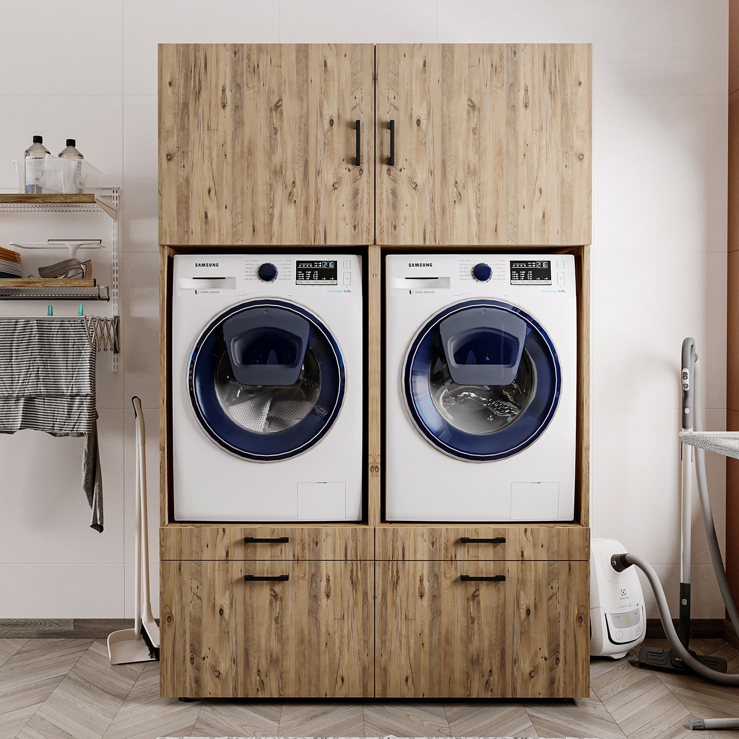 Roomart  Waschmachinen Doppelschrrank Überbauschrank (SERIE 2) - 2 Größenoptionen- HBT: 205 x 134 x 66,8 cm, HBT: 240 x 134 x 66,8 cm, in 3 Farben