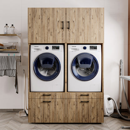 Roomart  Waschmachinen Doppelschrrank Überbauschrank (SERIE 2) - 2 Größenoptionen- HBT: 205 x 134 x 66,8 cm, HBT: 240 x 134 x 66,8 cm, in 3 Farben