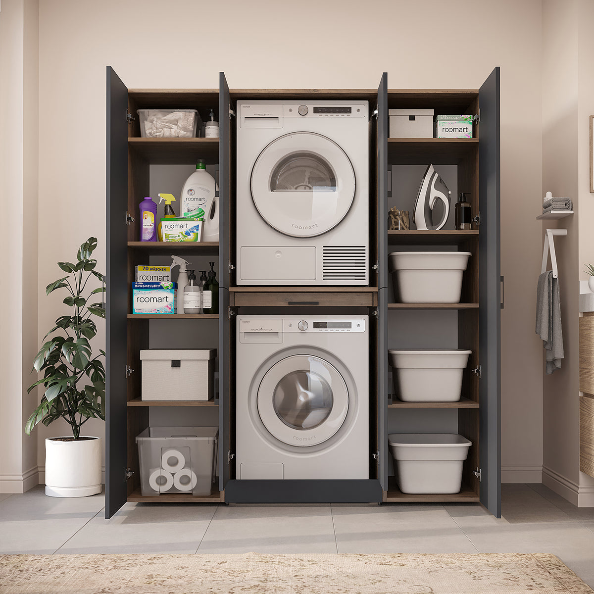 Roomart Waschmaschinenschrank DORA-I 160 cm, Anthrazit Eiche, 186 cm hoch, Bild 4
