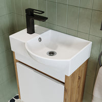 Roomart Waschtischunterschrank LEO mit Keramik-Waschbecken – Gäste-WC Badmöbel – Wasserhahn links