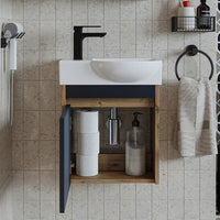 Roomart Waschtischunterschrank LEO mit Keramik-Waschbecken – Gäste-WC Badmöbel – Wasserhahn links