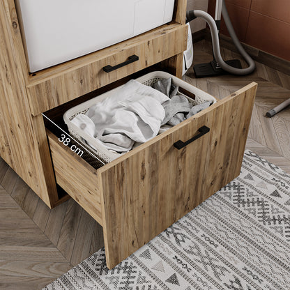 Roomart Waschmaschinenschrank mit Schrankaufsatz • mit Ausziehbrett • Weiß  • Schwarz eiche • Eiche