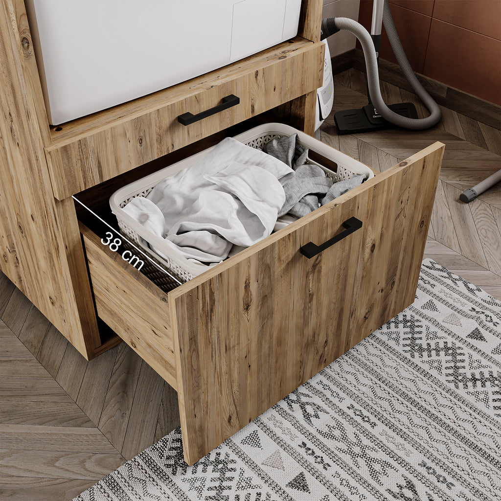 Roomart Waschmaschinenschrank mit Schrankaufsatz • mit Ausziehbrett • Weiß  • Schwarz eiche • Eiche