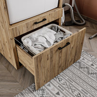 Roomart Waschmaschinenschrank mit Schrankaufsatz • mit Ausziehbrett • Weiß  • Schwarz eiche • Eiche