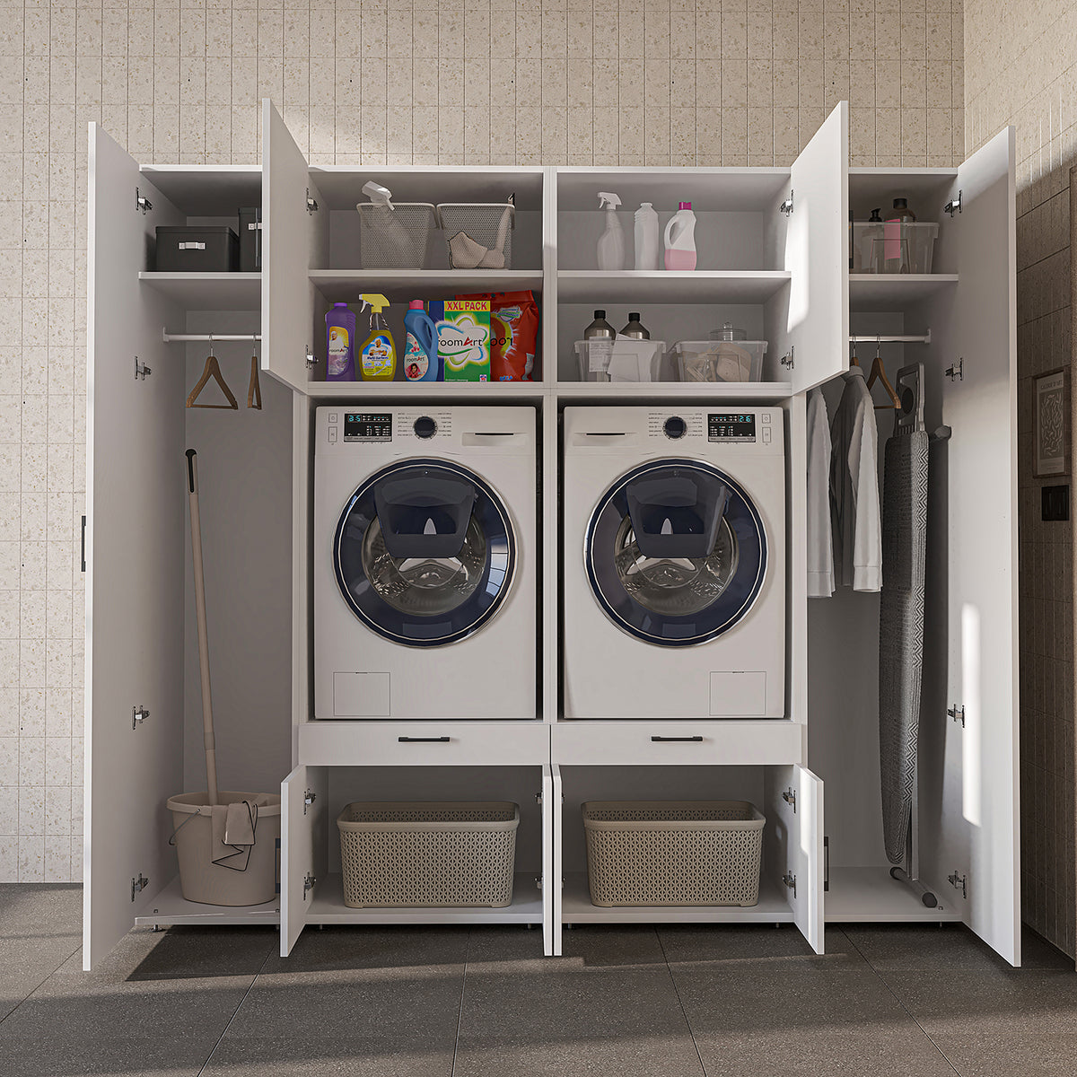 Roomart Waschmaschinenschrank SERIE 3 224 cm, Weiß, 205 cm hoch