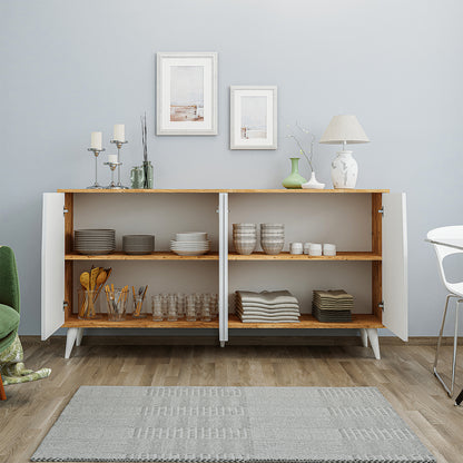 ROOMART Ospina Mehrzweckschrank in Weiß-Eiche– TV-Schrank, Esszimmerschrank & Aufbewahrungsschrank – 180 cm breit, 4 Fächer – Für Wohnzimmer, Esszimmer oder Kinderzimmer