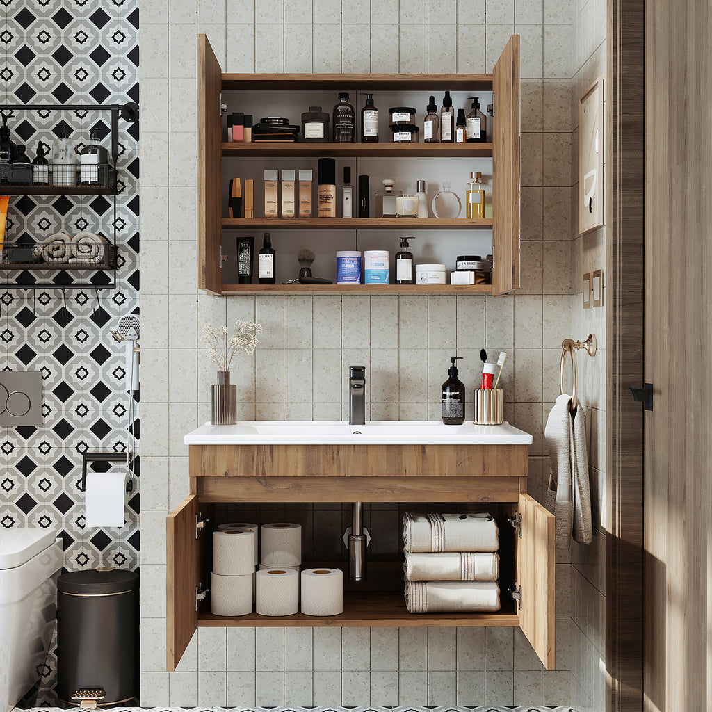 Roomart Ensemble de meubles de salle de bains ATRIA 3 pièces, en 4 couleurs, 85 cm Meuble bas avec lavabo en céramique - armoire de toilette - armoire de salle de bains, lavabo, meubles de salle de bains, armoire de salle de bains, avec, meuble bas, meubles de salle de bains, ensemble, lavabo, meubles, meubles de salle de bains