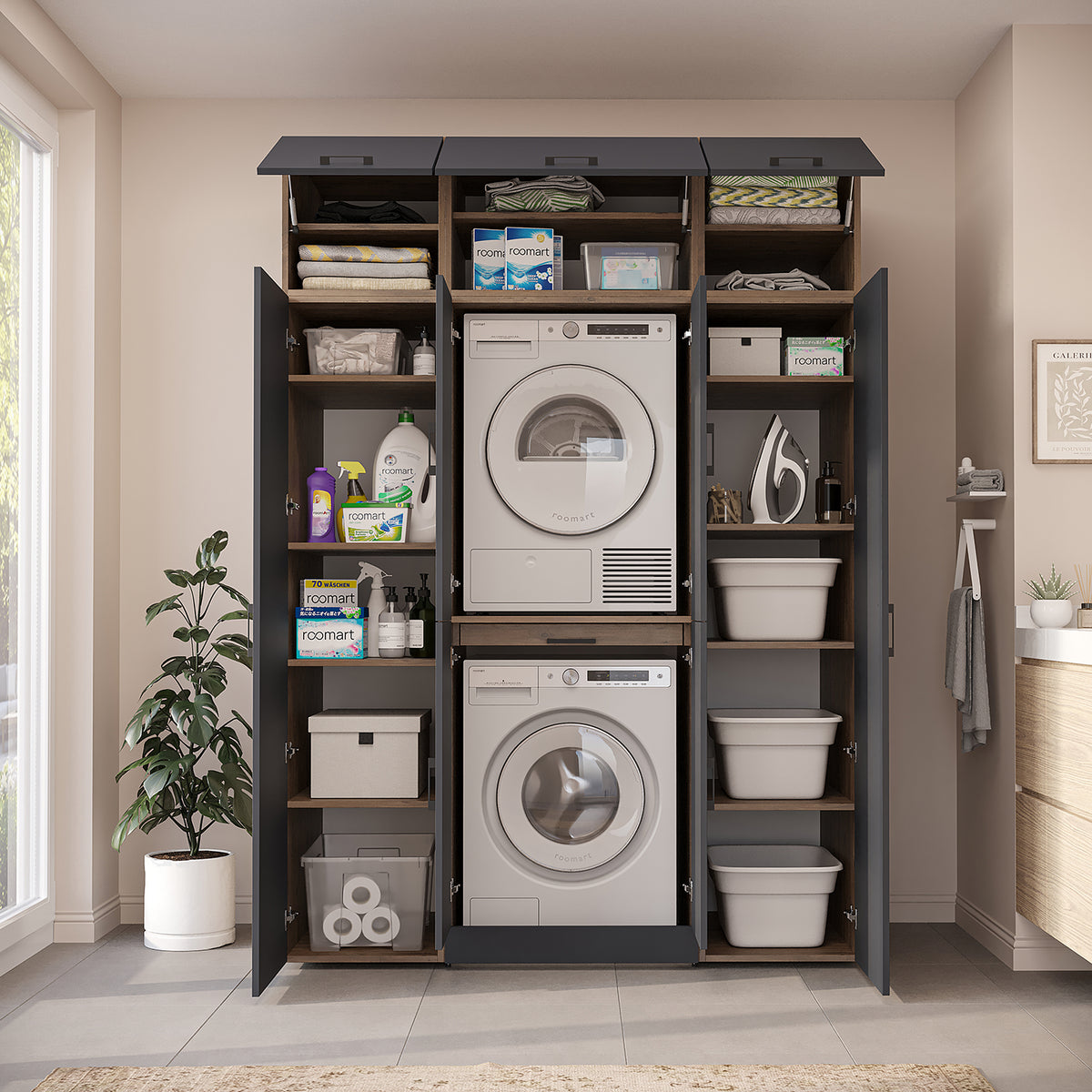 Roomart Waschmaschinenschrank DORA-I 160 cm, Anthrazit Eiche, 230 cm hoch, Bild 5