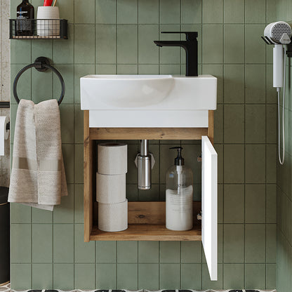 Roomart Waschtischunterschrank LEO mit Keramik-Waschbecken – Gäste-WC Badmöbel – Wasserhahn rechts
