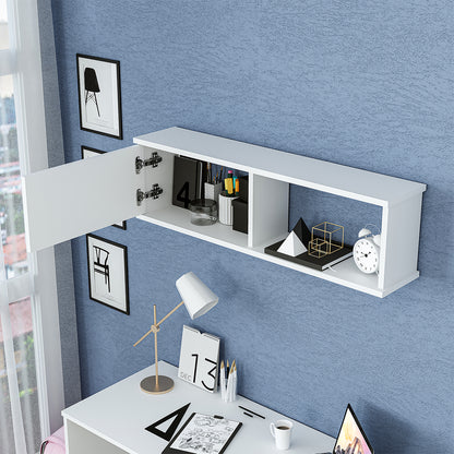 Roomart SERA Schreibtisch 120x50x77 cm mit Wandmontierbarem Aufbewahrungsschrank – Regal-Schrankschreibtisch, Laptoptisch & Arbeitstisch – Weiß – Ideal für Kinderzimmer, Home-Office & Arbeitszimmer