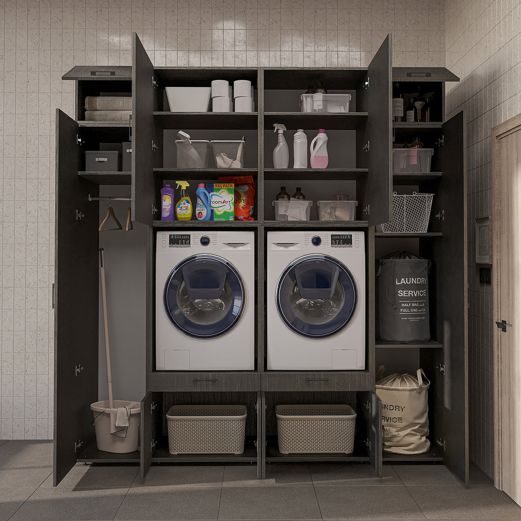 Roomart Waschmaschinenschrank SERIE 3 224 cm, Schwarz-Eiche, 240 cm hoch