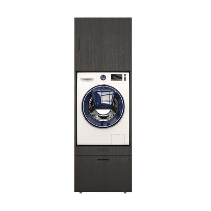 Roomart Waschmaschinenschrank mit Schrankaufsatz • mit Ausziehbrett • Weiß  • Schwarz eiche • Eiche