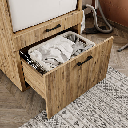 Roomart Waschmaschinenschrank mit Schrankaufsatz • mit Ausziehbrett • Weiß  • Schwarz eiche • Eiche