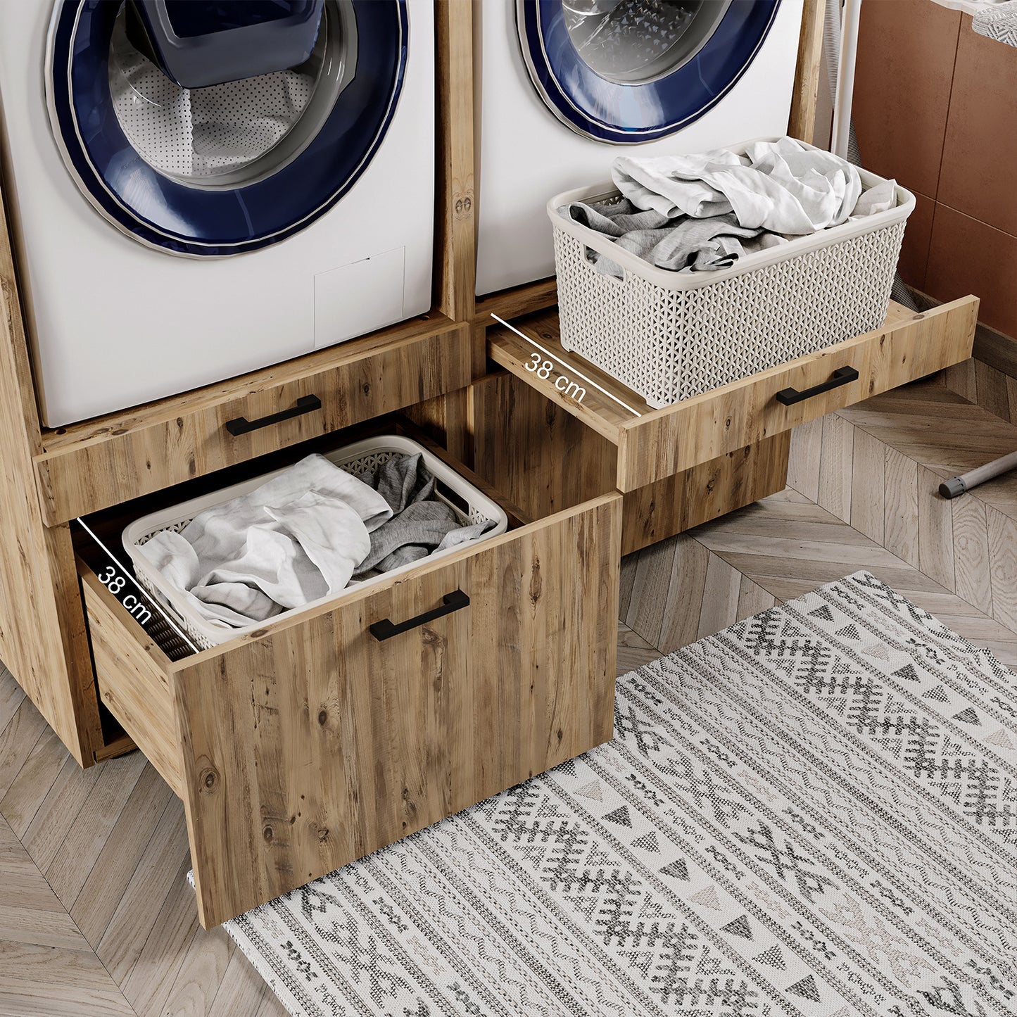 Roomart  Waschmachinen Doppelschrrank Überbauschrank (SERIE 2) - 2 Größenoptionen- HBT: 205 x 134 x 66,8 cm, HBT: 240 x 134 x 66,8 cm, in 3 Farben